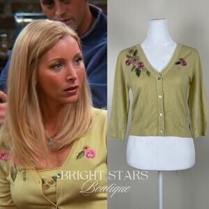 Extremely Rare Yellow Embroidered Knit Cardigan ASO Friends Vintage ALT BtVS